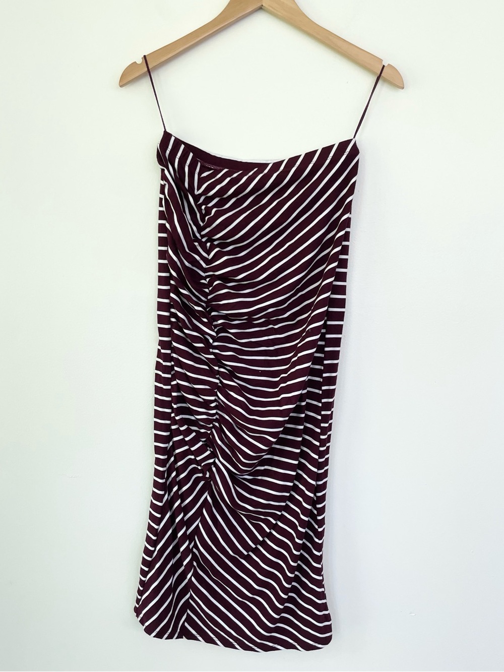 Free People Side Ruched Maxi Skirt Burgundy Red White Stripe S Small Pull On